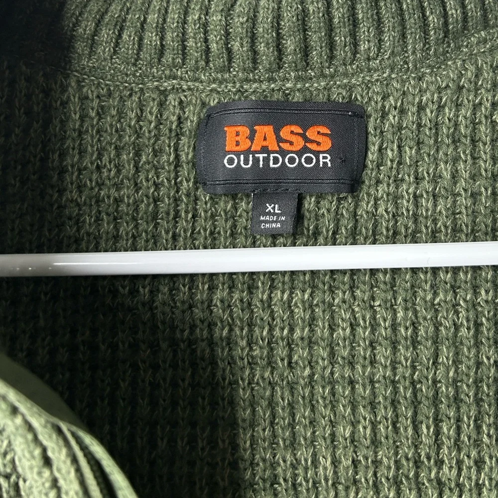 Bass Outdoor Men’s Green Quarter-Zip‎ Long Sleeve Pullover Sweater Size XL